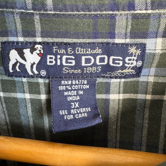 Big Dogs Men's Plaid Vintage Button Up Short Sleeve Cotton Shirt Green Size 3X‎ - Picture 4 of 14